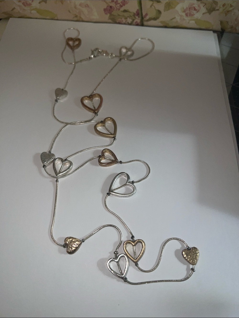 Two-Tone Heart Link Long Necklace - Silver and Gold